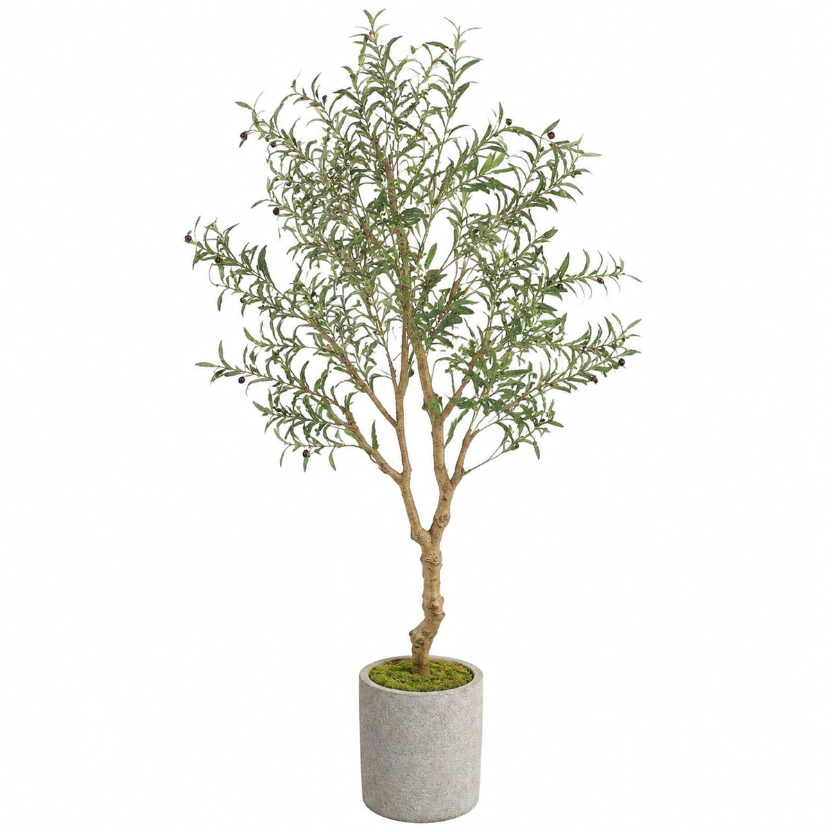 Arbre artificiel 180 cm feuillage vert en plastique avec pot gris décoration intérieure réaliste