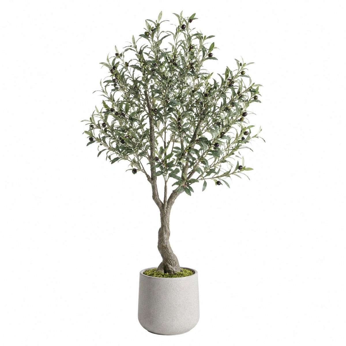 Arbre artificiel olivier 180 cm en plastique vert avec pot en ciment pour intérieur