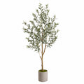 Olivier artificiel 180 cm en plastique vert avec pot cylindrique pour décoration intérieure