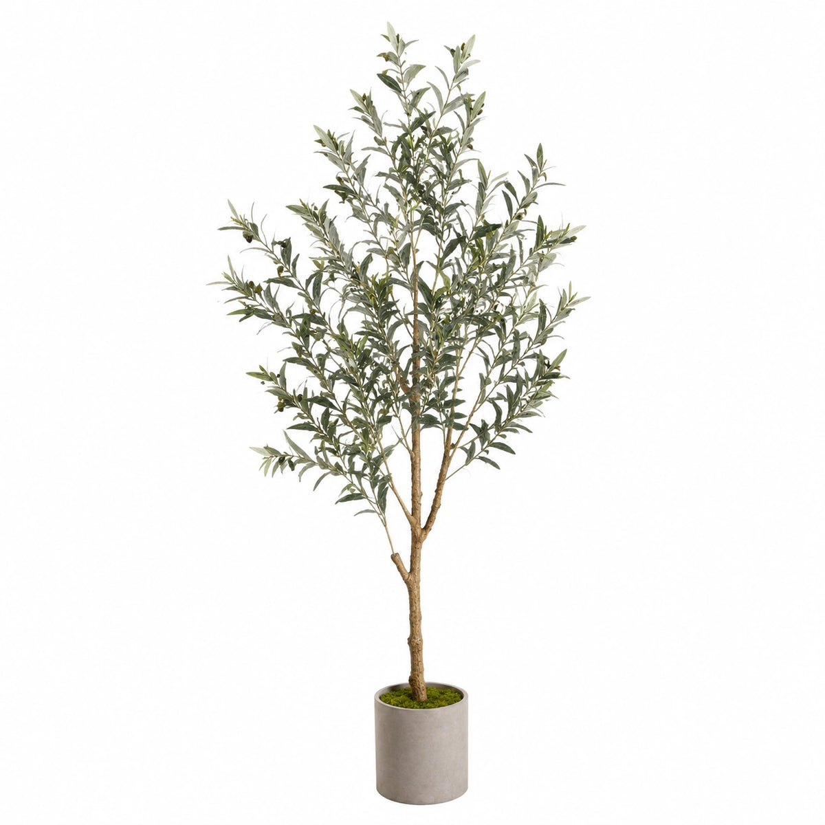 Olivier artificiel 180 cm en plastique vert avec pot cylindrique pour décoration intérieure