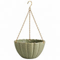 Pot de fleurs suspendu 25 x 16 cm en céramique vert sauge avec chaînes métalliques