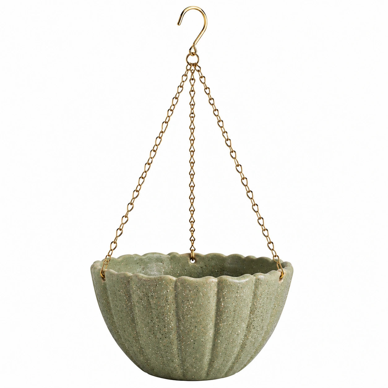 Pot de fleurs suspendu 25 x 16 cm en céramique vert sauge avec chaînes métalliques