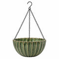 Jardinière suspendue diamètre 25 cm en céramique verte pour plantes style strié
