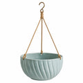 Pot de fleurs suspendu 25 cm en céramique bleu vert avec corde style naturel