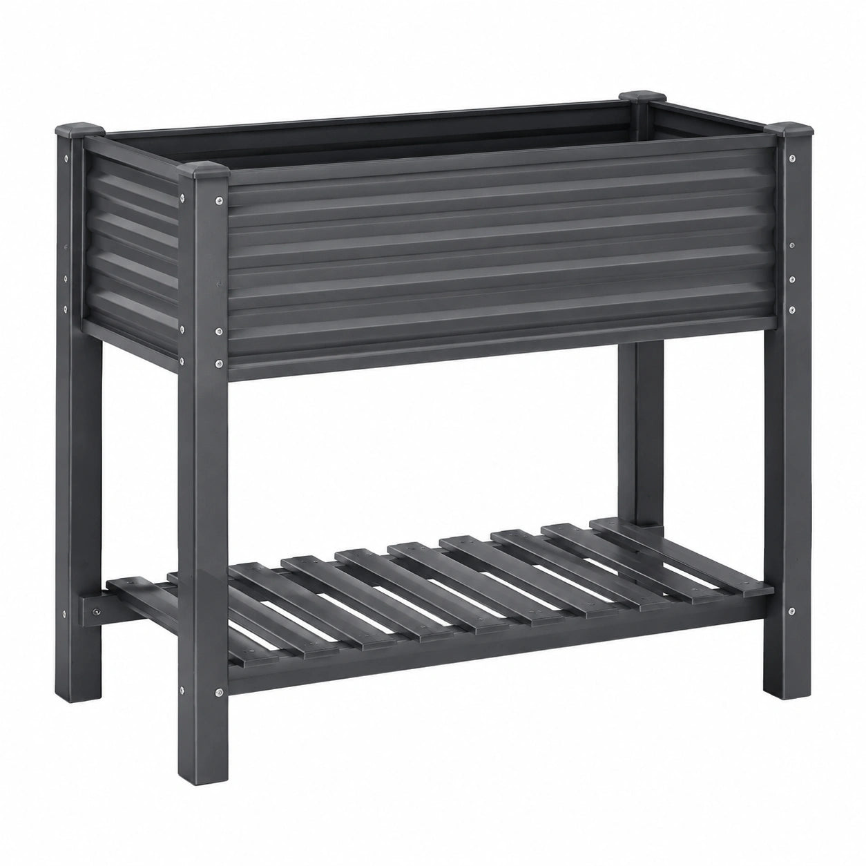 Jardinière surélevée 80 x 40 x 80 cm en acier gris anthracite avec étagère