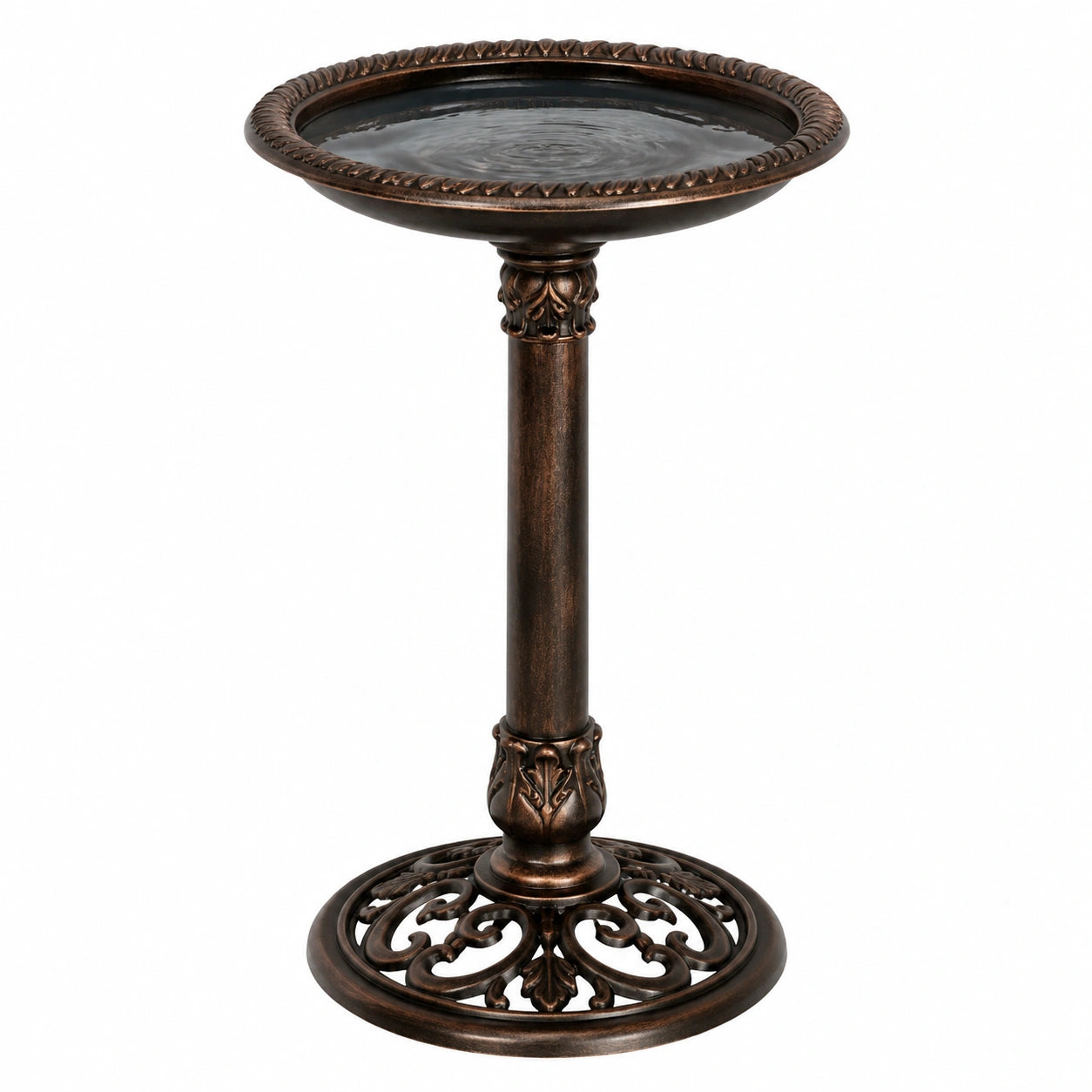 Bain d'oiseaux sur pied 50 x 75 cm en métal brun bronze style classique pour jardin
