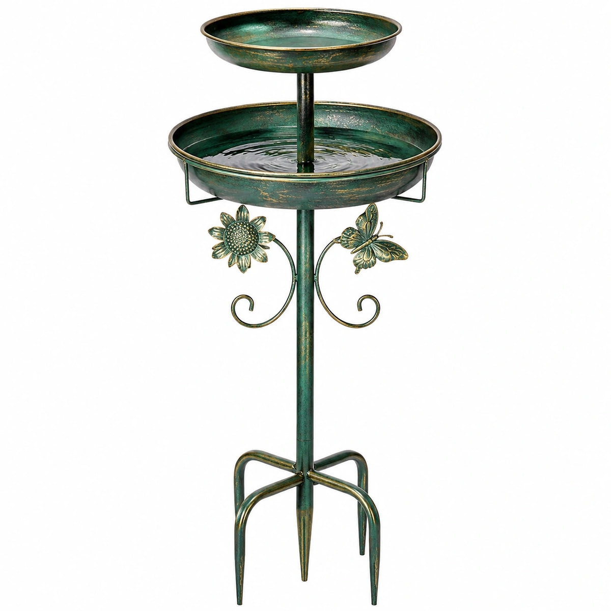 Bain d'oiseaux sur pied diamètre 50 cm métal vert style jardin décoratif