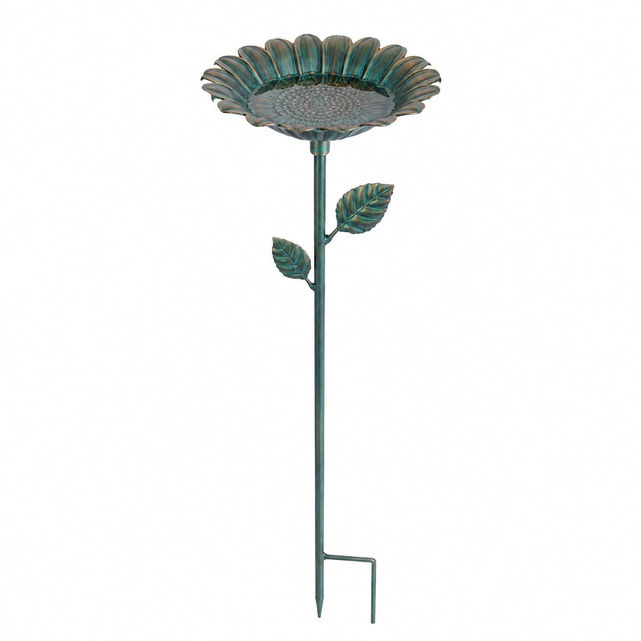 Bain d'oiseaux sur piquet 31 x 105 cm métal vert style fleur pour jardin