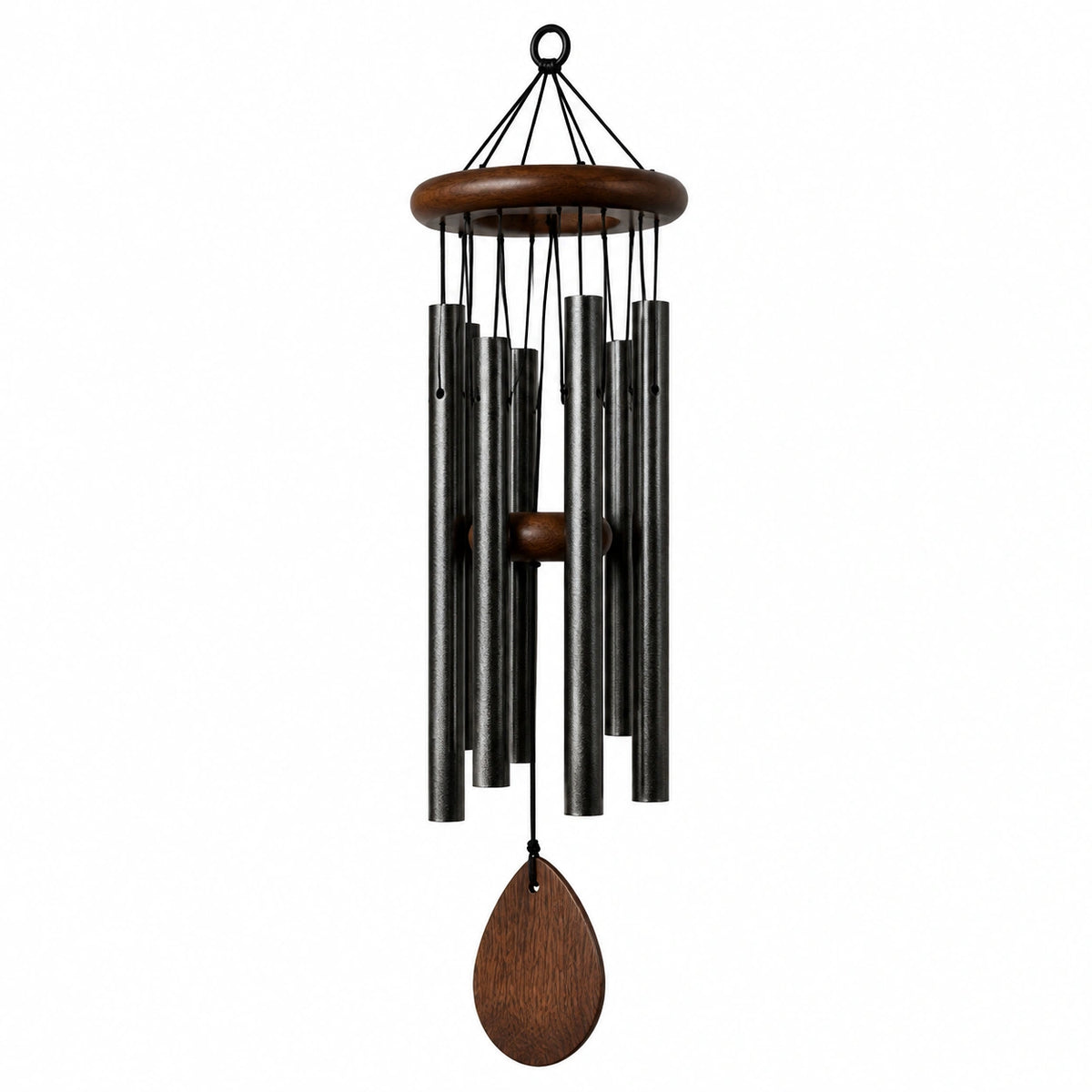 Carillon éolien 86 cm en métal et bois noir/marron pour décoration intérieure et extérieure