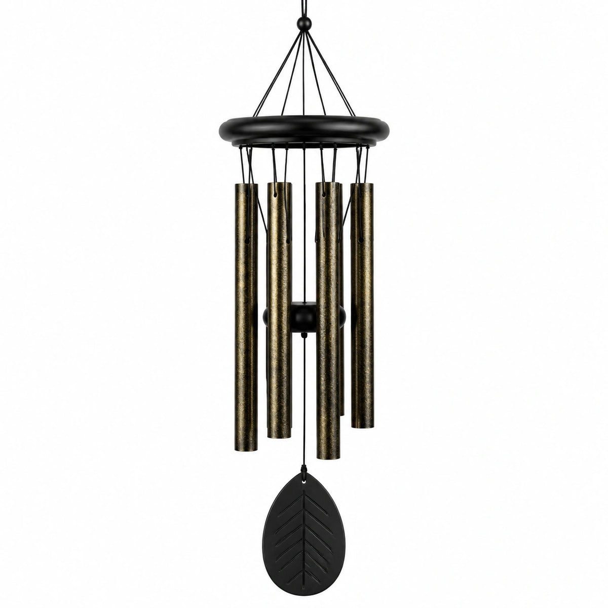 Carillon à vent 90 cm en métal noir et bronze pour décoration suspendue