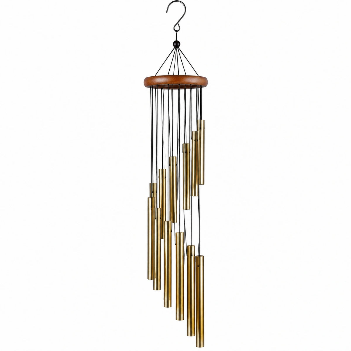 Carillon à vent 80 cm en métal doré et bois - suspension décorative