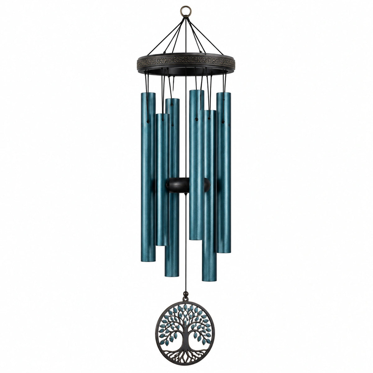 Carillon éolien 86 cm en métal bleu pour jardin style arbre décoratif