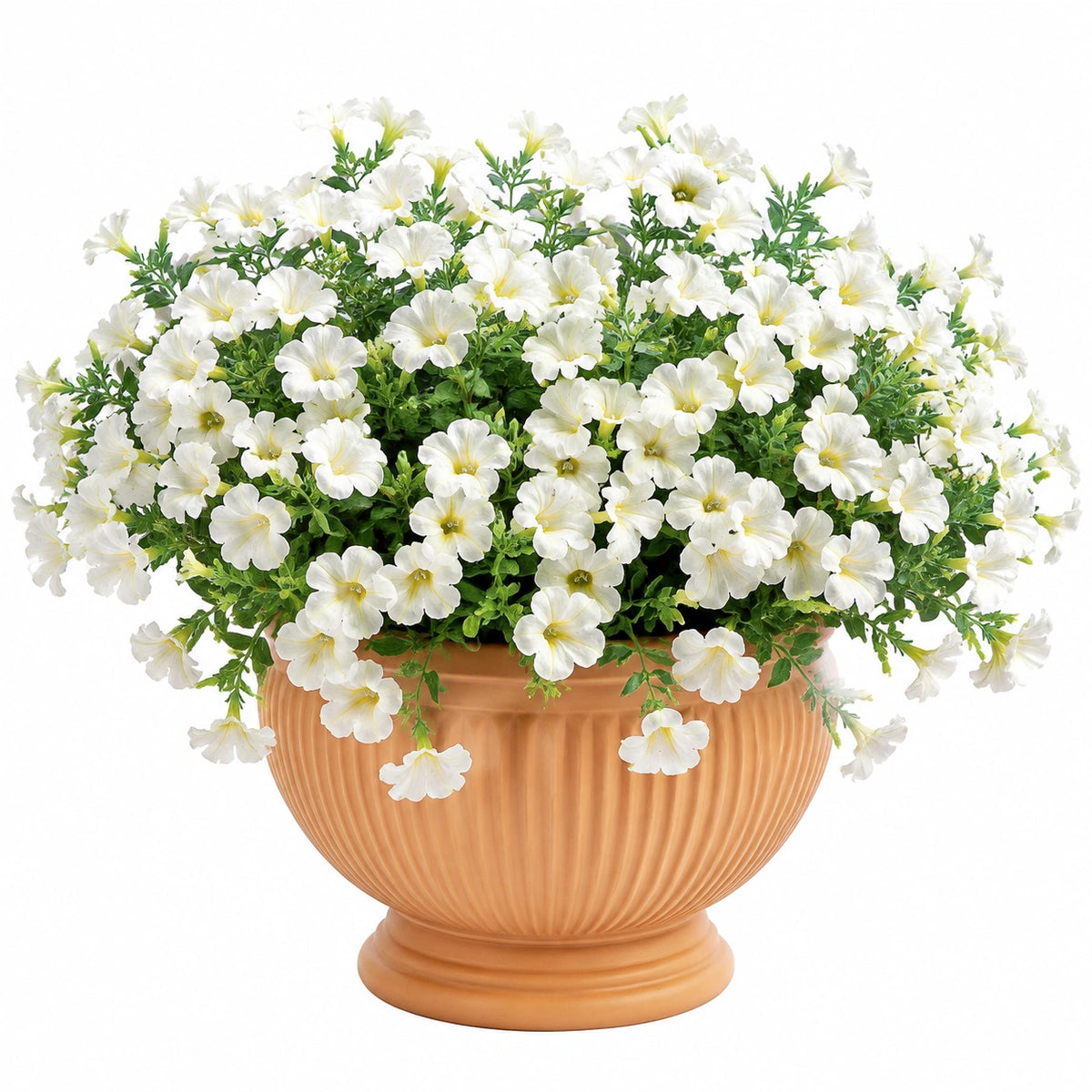 Plante artificielle en pot 45 cm fleurs blanches feuillage vert pot en plastique décoratif