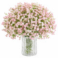 Composition florale artificielle 45 cm en tissu et verre rose blanc décoration intérieure