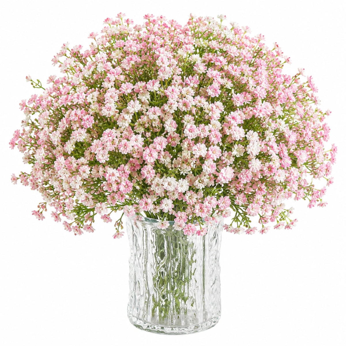Composition florale artificielle 45 cm en tissu et verre rose blanc décoration intérieure