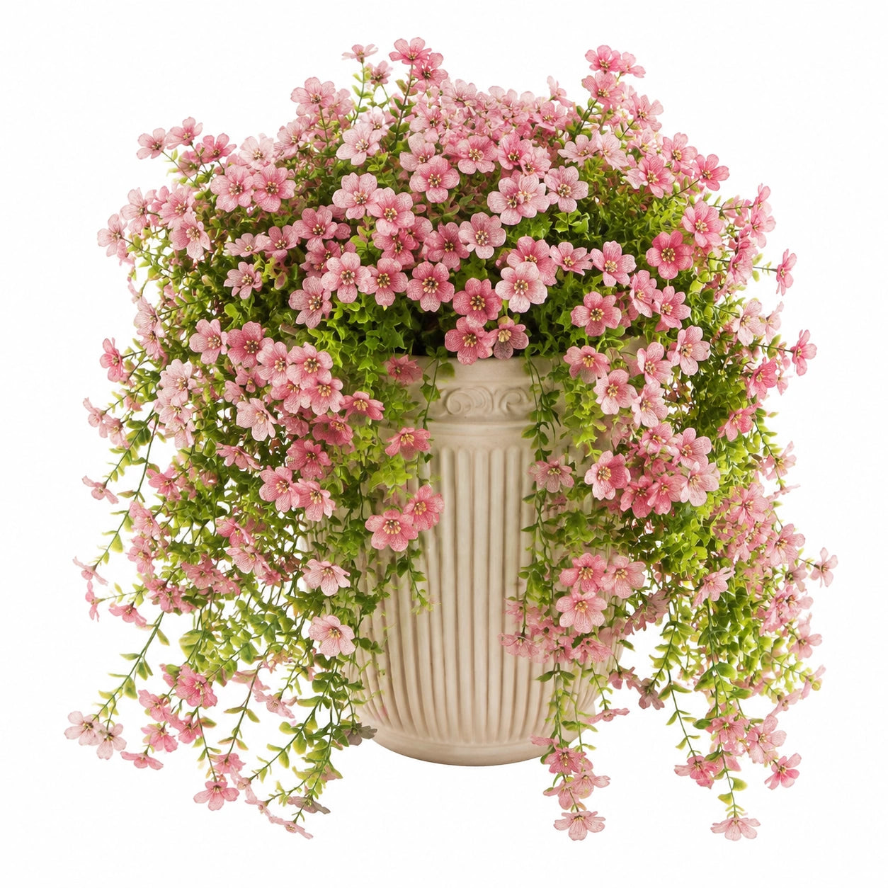 Plante artificielle en pot 65 cm fleurs roses feuillage vert décorative retombante