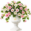 Plante artificielle en pot 65 cm fleurs roses blanches feuillage vert retombant