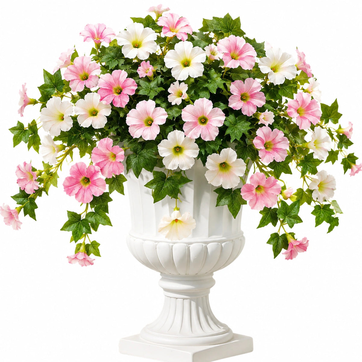 Plante artificielle en pot 65 cm fleurs roses blanches feuillage vert retombant