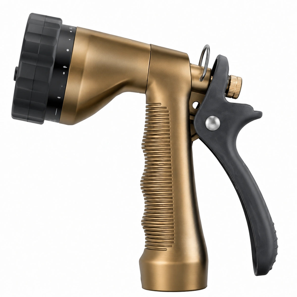 Pistolet d'arrosage 20 cm en métal doré et plastique noir à jets réglables