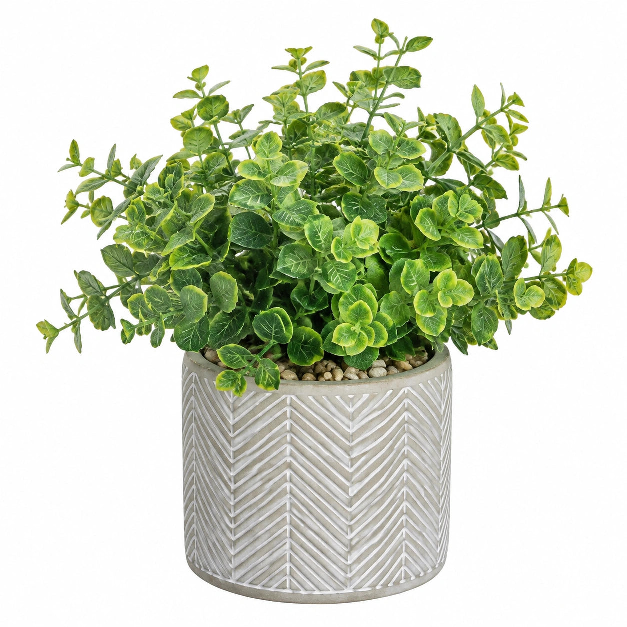 Plante verte artificielle 45 cm en plastique vert avec pot en ciment décoratif